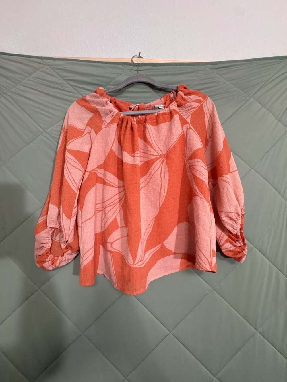 A New Day Blouse Size XS Orange Pink Floral Print Long Sleeve